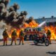 firefighters extinguish motorcycle workshop fire