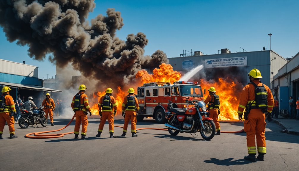 firefighters extinguish motorcycle workshop fire